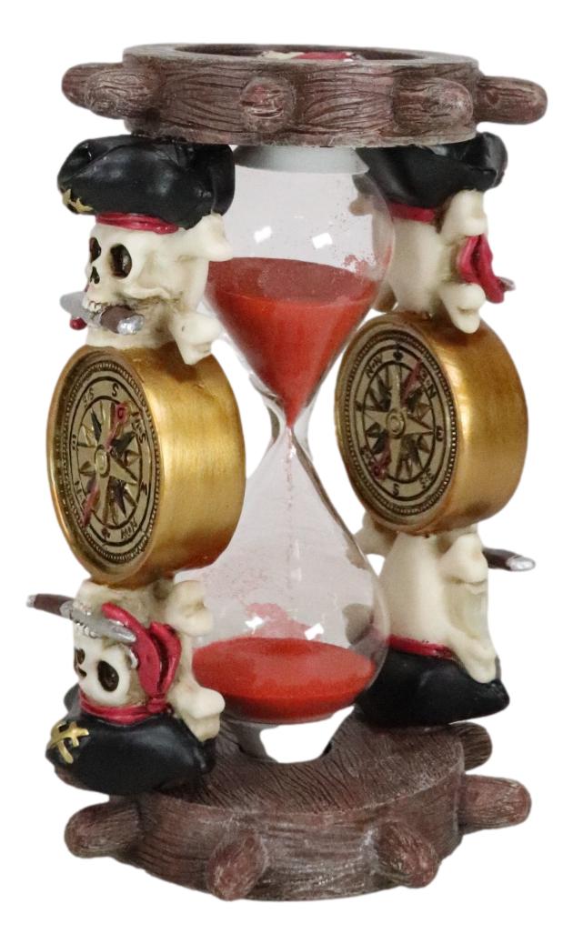 Gothic Marine Pirate Skulls Crossbones Steer Helm Compasses Sand Timer Figurine