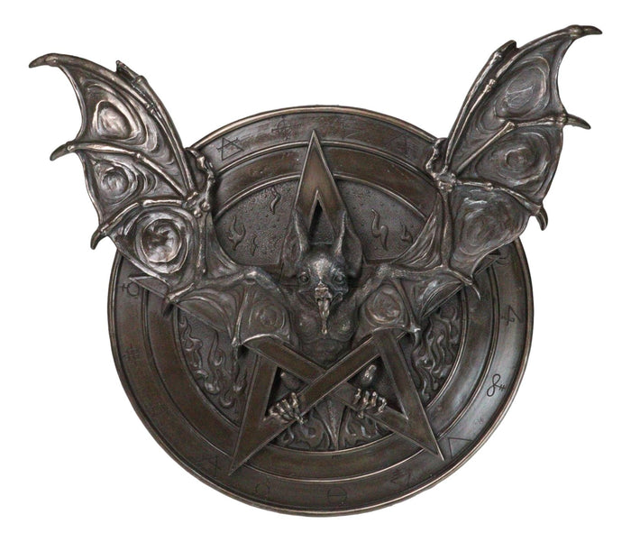 Gothic Nosferatu Bat Pentagram With Hell Fire Alchemy Symbols Wall Decor Plaque