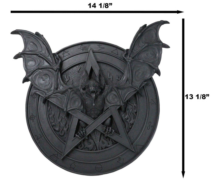 Gothic Nosferatu Black Bat Pentagram With Hell Fire Alchemy Symbols Wall Plaque