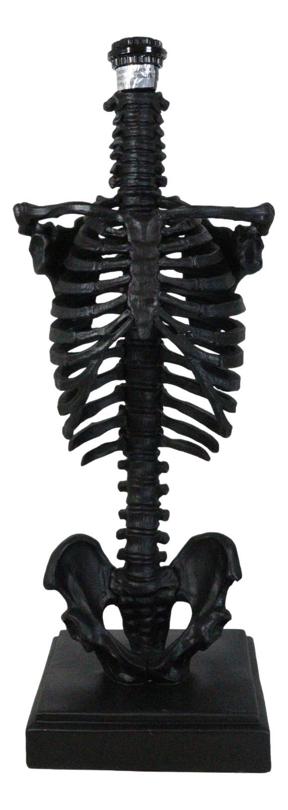 Gothic Ossuary Black Skeleton Rib Cage Torso Human Anatomy Table Lamp With Shade