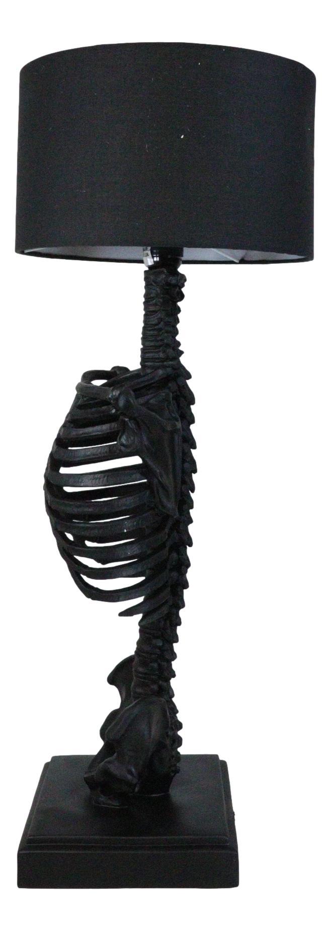 Gothic Ossuary Black Skeleton Rib Cage Torso Human Anatomy Table Lamp With Shade