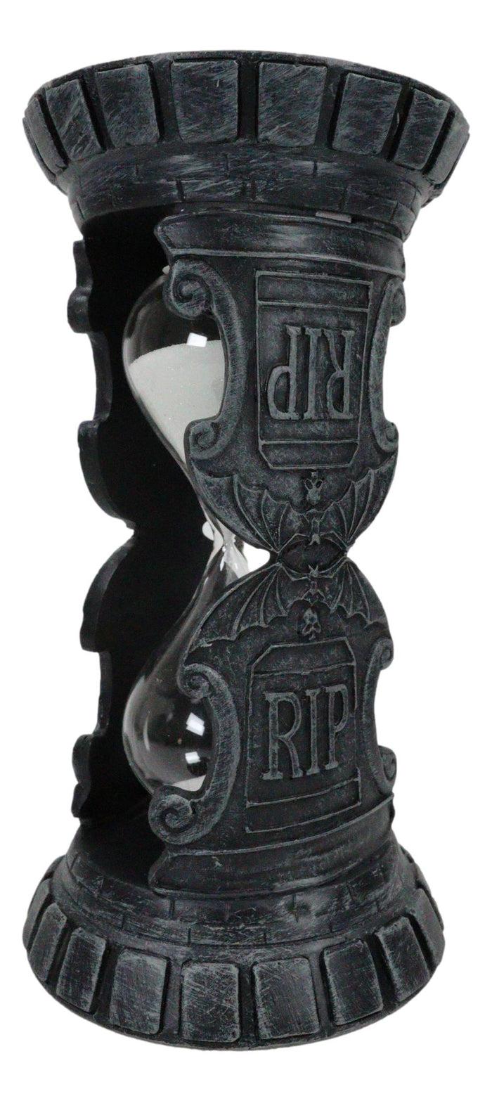 Gothic Pentagram Wicca Circle RIP Bats And Skulls Faux Stone Sand Timer Figurine
