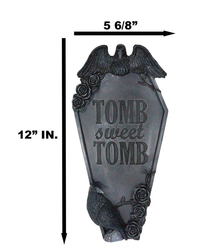 Gothic Raven Crows On Graveyard Tomb Coffin Headstone Black Roses Wall Decor