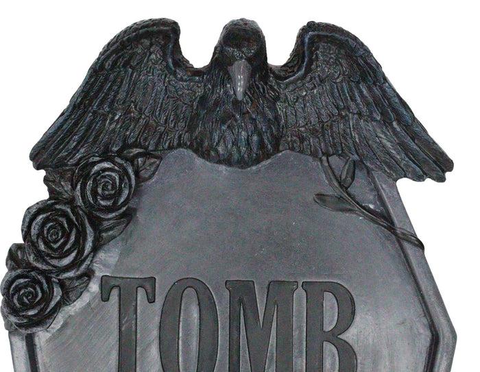 Gothic Raven Crows On Graveyard Tomb Coffin Headstone Black Roses Wall Decor