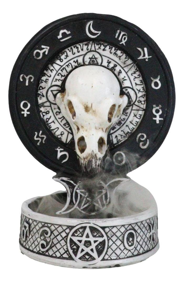 Gothic Raven Skull Triple Moon Astrology Zodiac Backflow Incense Cone Burner