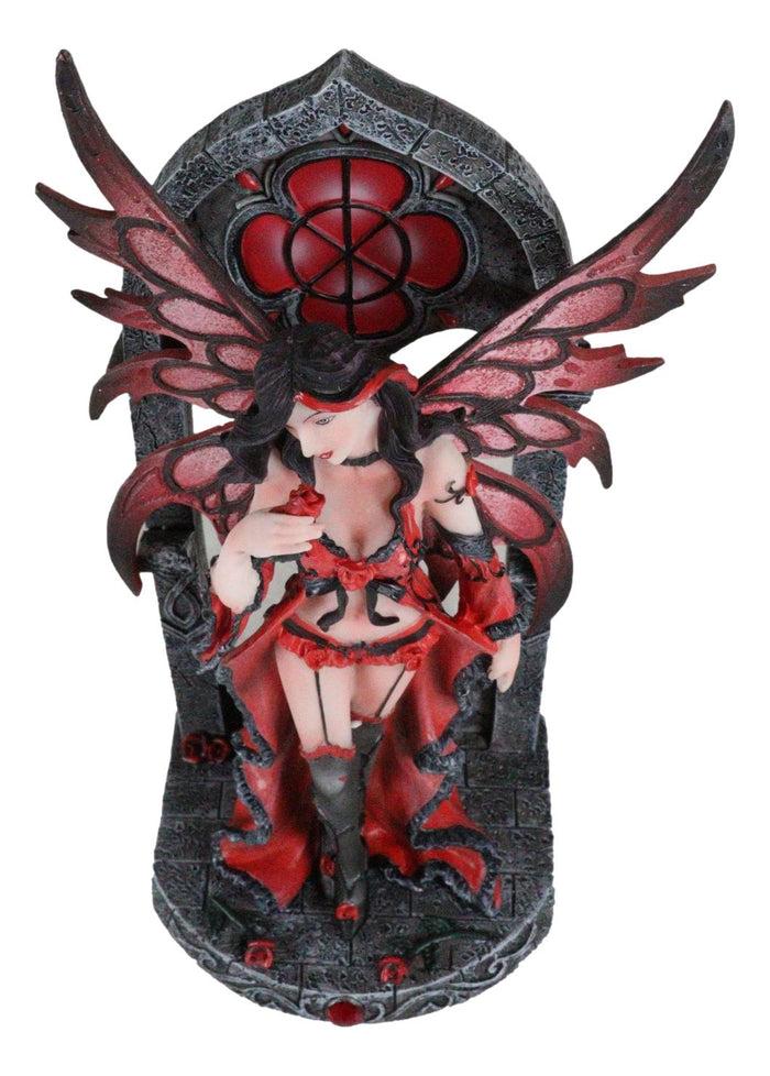 Gothic Red Winged Lingerie Fairy Statue Sexy Roses Figurine Fantasy