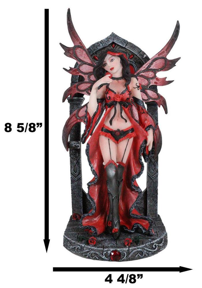 Gothic Red Winged Lingerie Fairy Statue Sexy Roses Figurine Fantasy