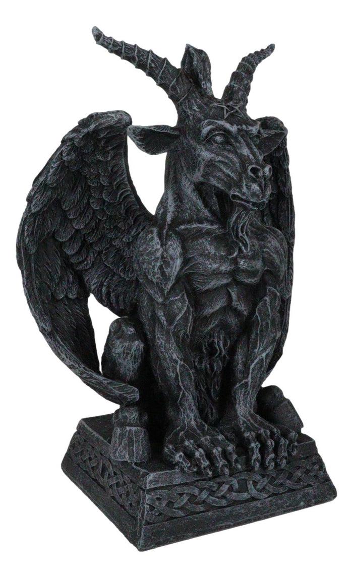 Gothic Sabbatic Goat Winged Baphomet Gargoyle Crouching On Pedestal Figurine