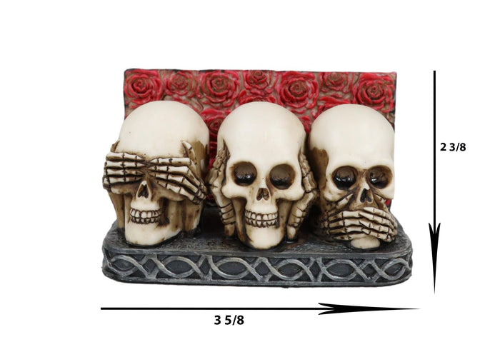 Gothic See Hear Speak No Evil Skulls By Red Roses Business Cards Holder Figurine