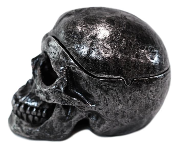 Gothic Silver Black Homosapien Skull Ashtray Statue Haunted Pirate Loot Box