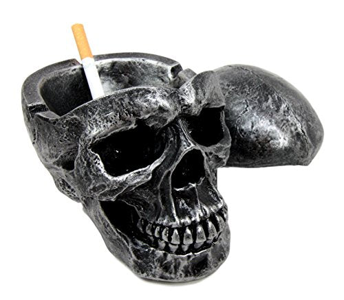 Gothic Silver Black Homosapien Skull Ashtray Statue Haunted Pirate Loot Box