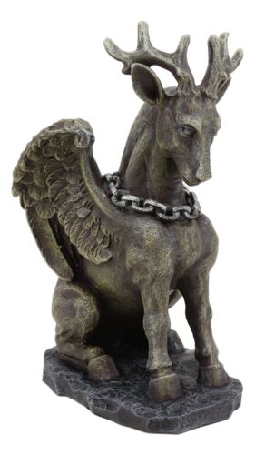 Gothic Sitting Winged Pegasus Stag Horned Gargoyle In Stoic Pose Statue 6.25"H