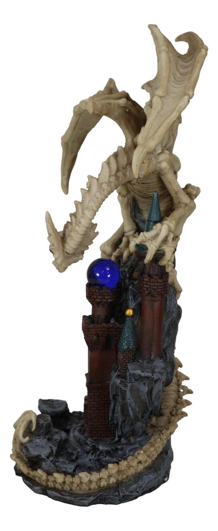 Gothic Skeleton Bone Dragon Perching On Rocky Mountain Castle Tower Figurine