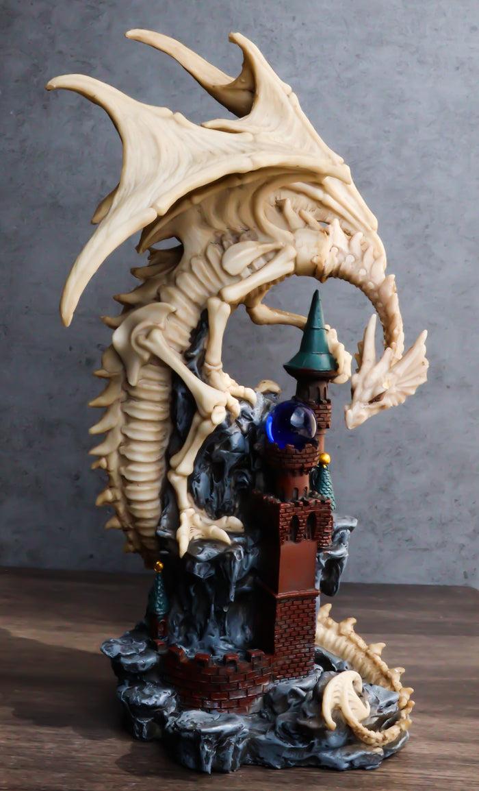 Gothic Skeleton Bone Dragon Perching On Rocky Mountain Castle Tower Figurine Gothic Skeleton Bone Dragon Perching On Rocky Mountain Castle Tower Figurine
