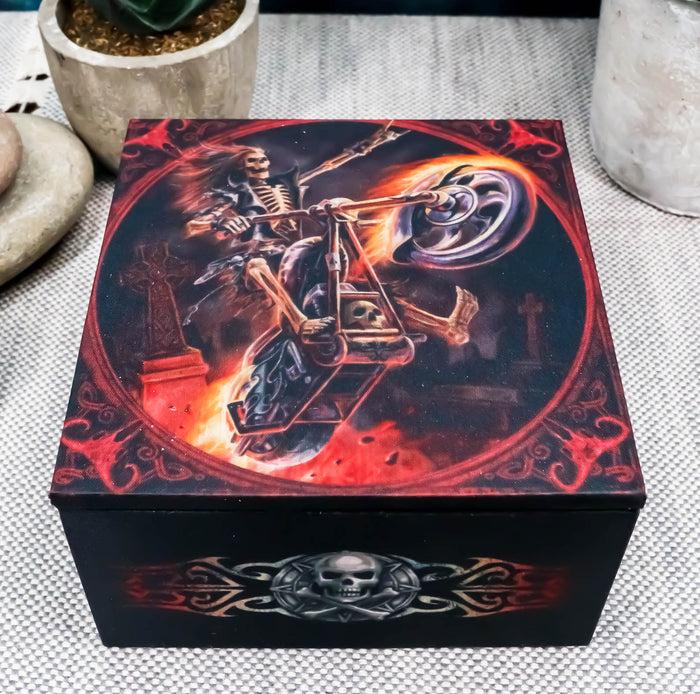 Gothic Skeleton Ghost Hell Rider Biker Hot Fire Decorative Mirror Trinket Box