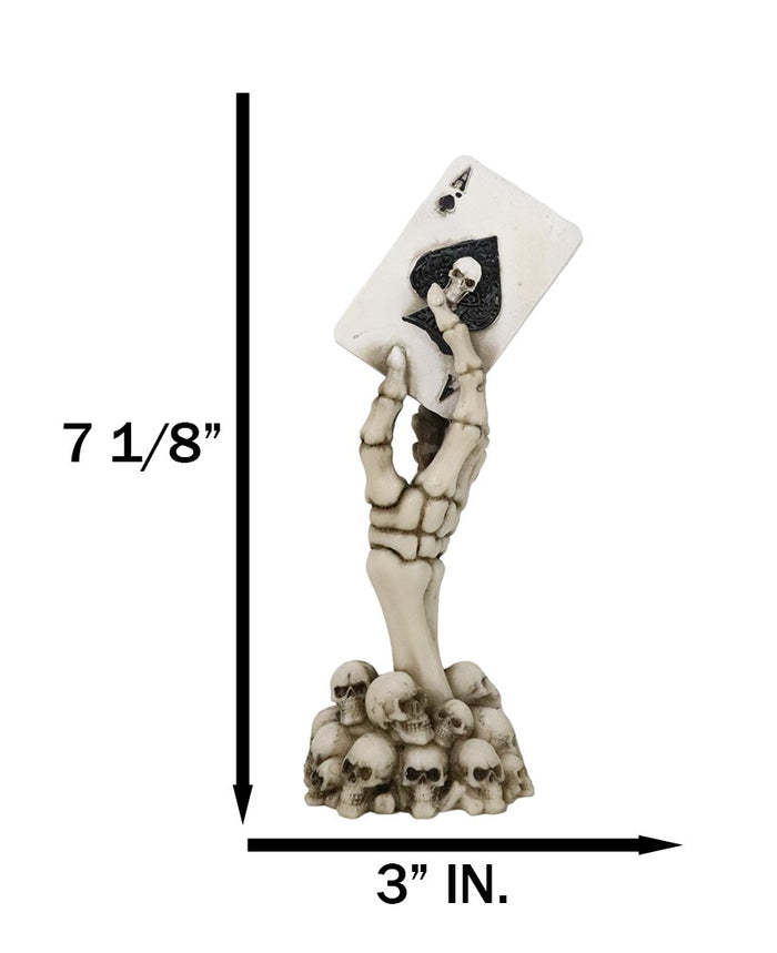 Gothic Skeleton Hand With Skull Ace Of Spades Card On Ossuary Graveyard Figurine
