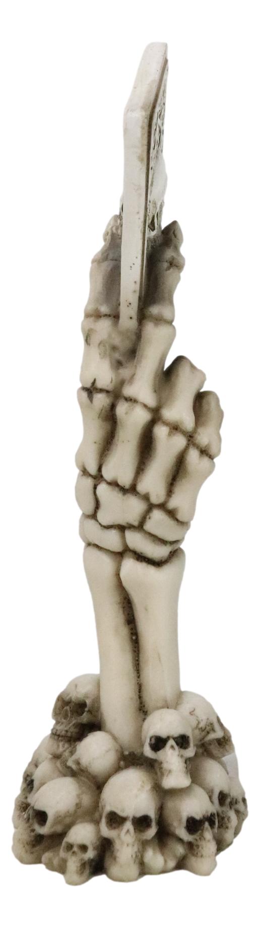 Gothic Skeleton Hand With Skull Ace Of Spades Card On Ossuary Graveyard Figurine