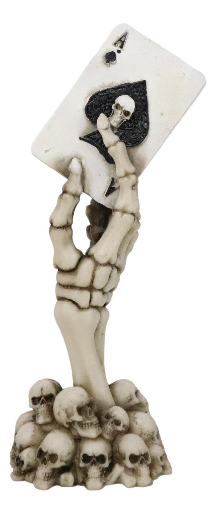 Gothic Skeleton Hand With Skull Ace Of Spades Card On Ossuary Graveyard Figurine