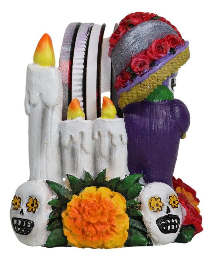 Gothic Sugar Skull Day Of The Dead Roses And Flowers Lady Catrina Coaster Set