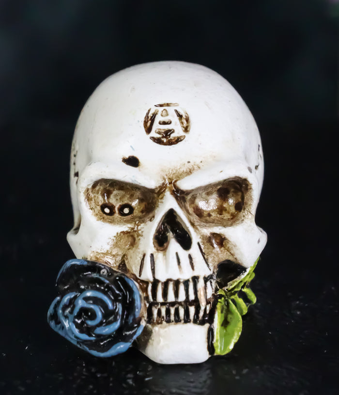 Gothic Tango Vampire Skull Biting Black Rose Stalk Mini Dark Alchemy Figurine