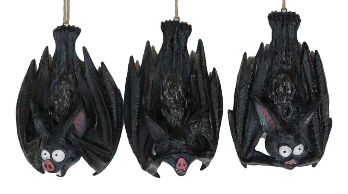 Gothic Vampire See Hear Speak No Evil Comical Bats Hanging Ornament Set Of 3