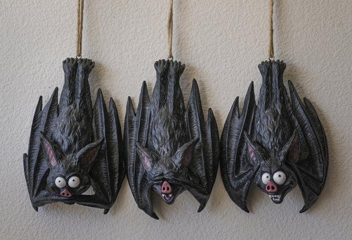 Gothic Vampire See Hear Speak No Evil Comical Bats Hanging Ornament Set Of 3