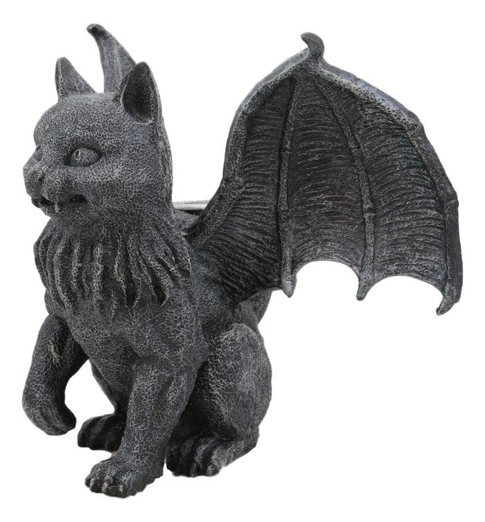 Gothic Vampire Winged Cat Gargoyle With Fangs Raising Paw Candle Holder Statue