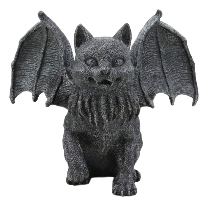 Gothic Vampire Winged Cat Gargoyle With Fangs Raising Paw Candle Holder Statue