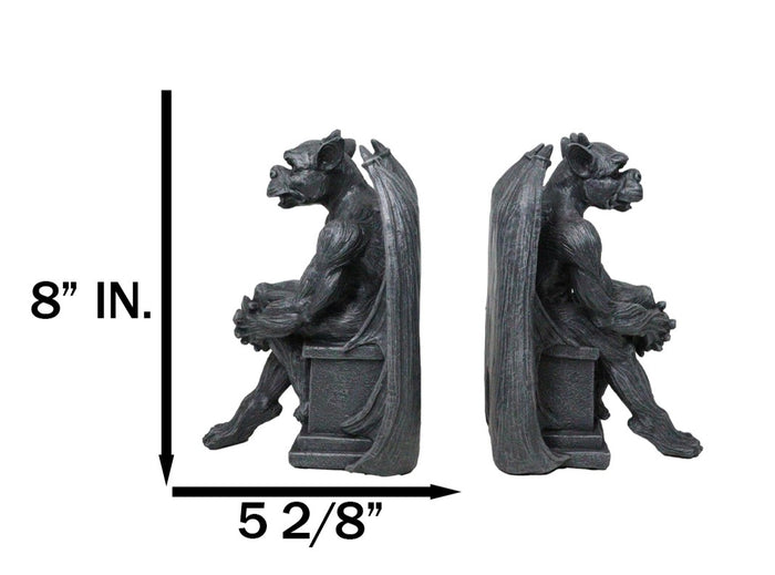 Gothic Warden Of The Night Gargoyle Sentries On Pedestals Bookends Figurine Set