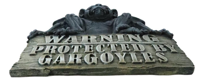 Gothic Winged Gargoyle On Warning Protected By Gargoyles Sign Wall Decor Plaque
