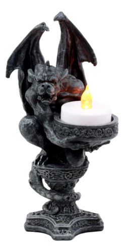 Gothic Wyvern Gargoyle Tea Light Candle Holder Guardian Kneeling Servant Statue
