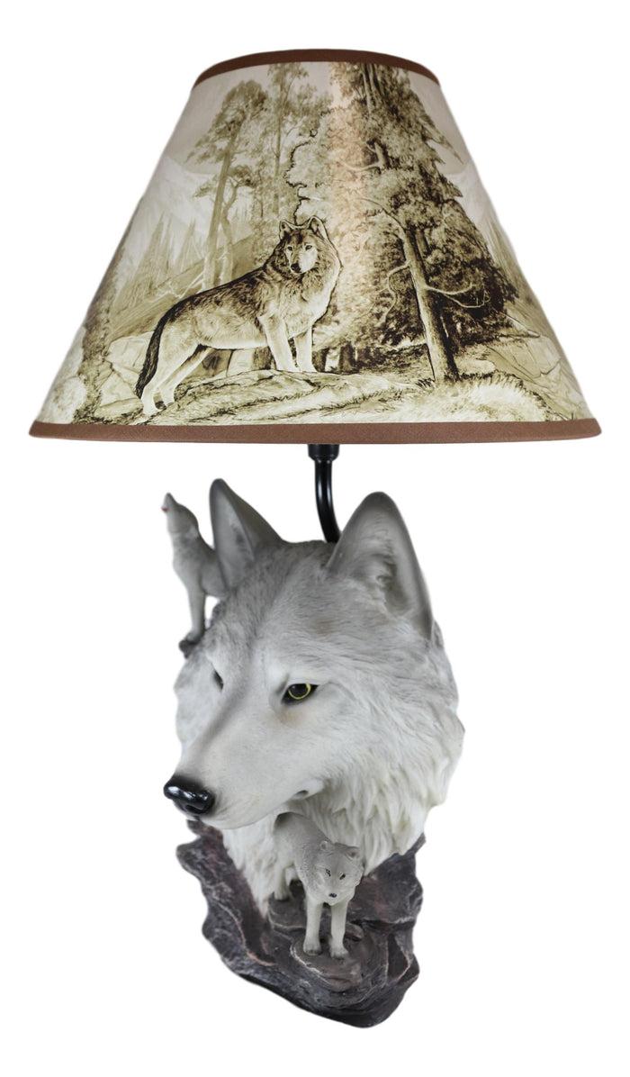 Gray Wolf Table Lamp Decor Wildlife Full Moon Howling Timber Wolf Pack
