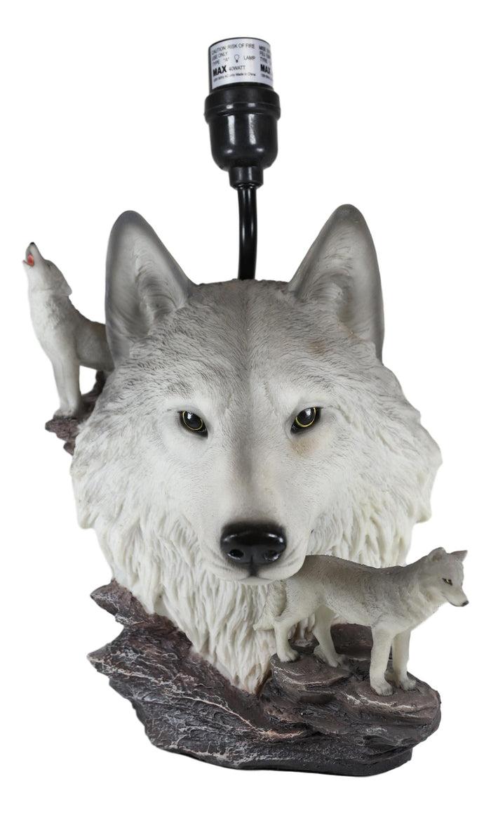 Gray Wolf Table Lamp Decor Wildlife Full Moon Howling Timber Wolf Pack