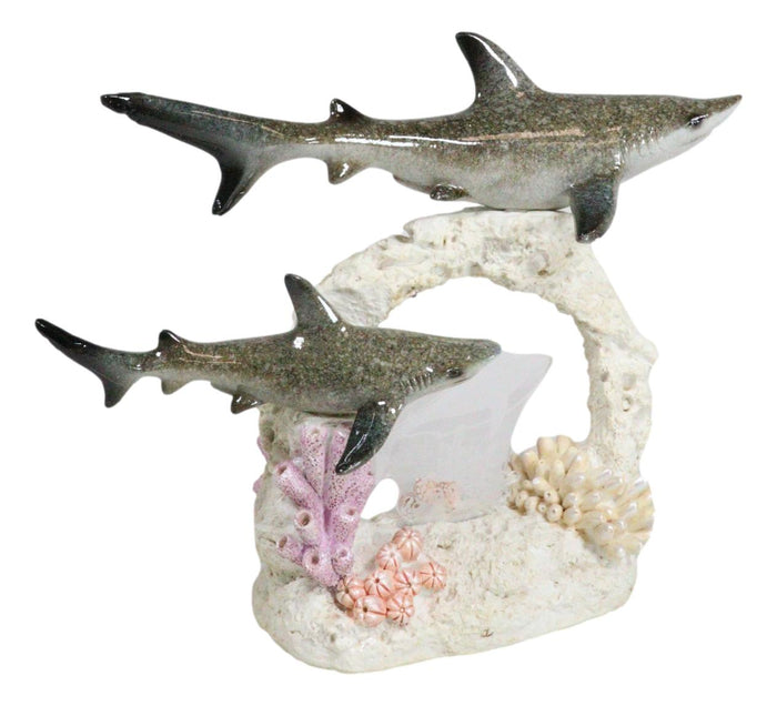 Great White Shark Family Swimming By Sea Coral Reef With 3D LED Light Figurine