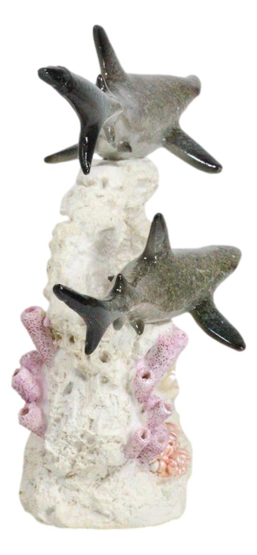 Great White Shark Family Swimming By Sea Coral Reef With 3D LED Light Figurine