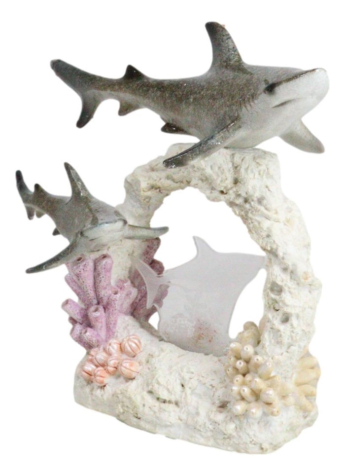 Great White Shark Family Swimming By Sea Coral Reef With 3D LED Light Figurine