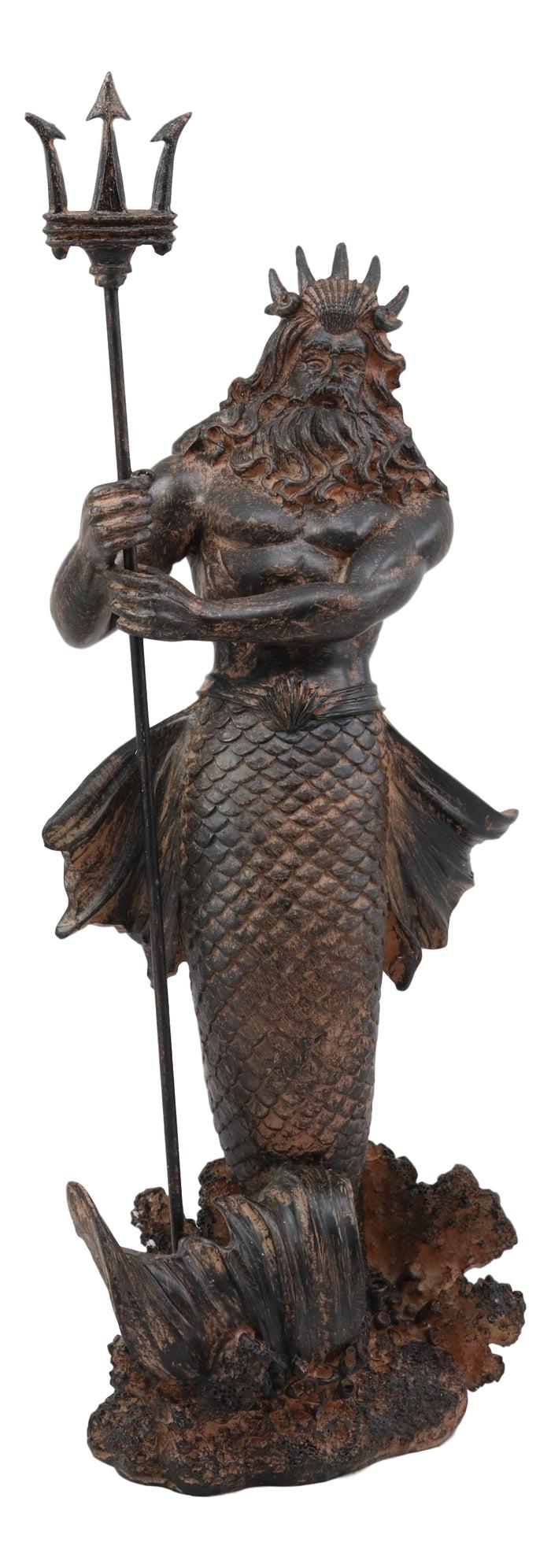 Greek God Of The Seas Tremors Merman Poseidon With Trident Statue Neptune Decor