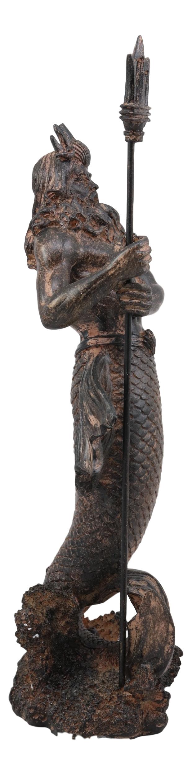 Greek God Of The Seas Tremors Merman Poseidon With Trident Statue Neptune Decor