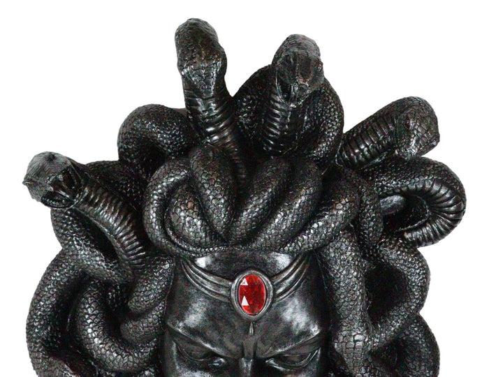 Greek Gorgon Goddess Medusa Head With Hair Of Snakes And Red Gem Wall Decor