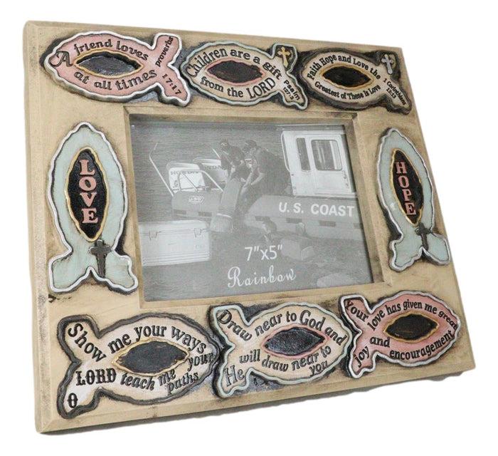 Greek Ichthys Fish Christ Hope Love Faith Bible Verses 7"X5" Picture Photo Frame