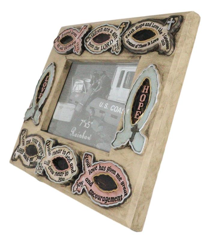 Greek Ichthys Fish Christ Hope Love Faith Bible Verses 7"X5" Picture Photo Frame