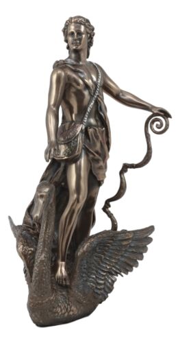Greek Olympian Oracular God Apollo Riding A Swan Statue Music Archery Sun Deity