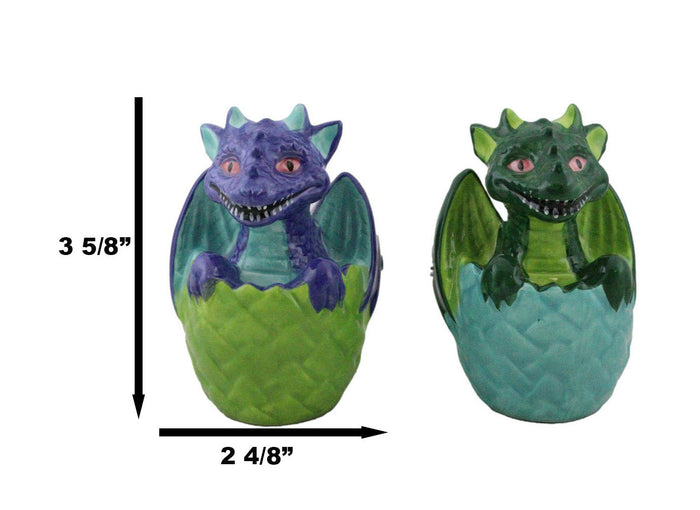 Green And Blue Dragon Hatchlings In Half Cracked Eggs Salt Pepper Shakers Set