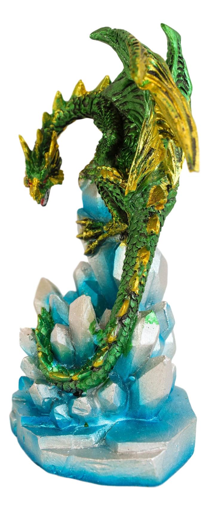 Green And Gold Cosmic Dragon On Blue Crystal Stalactite Rock LED Light Statue