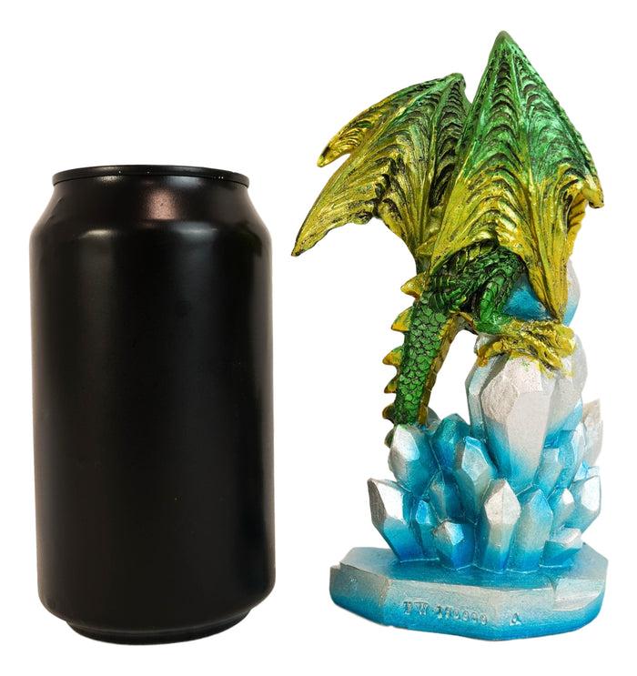 Green And Gold Cosmic Dragon On Blue Crystal Stalactite Rock LED Light Statue