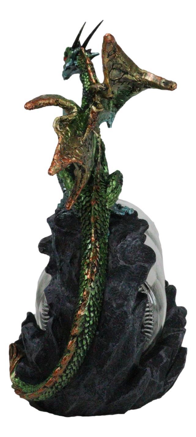 Green And Gold Dragon On Rock Cliff With Pirate Ship In Glass Bottle Figurine