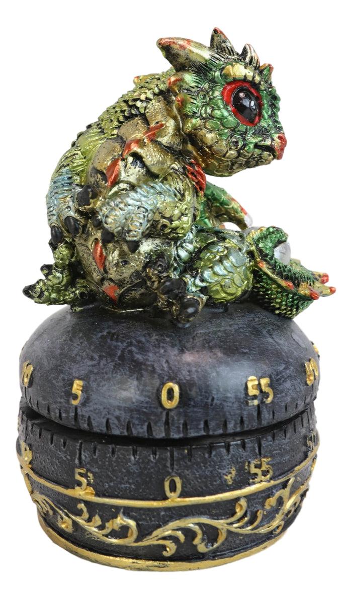 Green Baby Wyrmling Dragon Holding Egg Decorative Kitchen Timer Figurine 60 Min