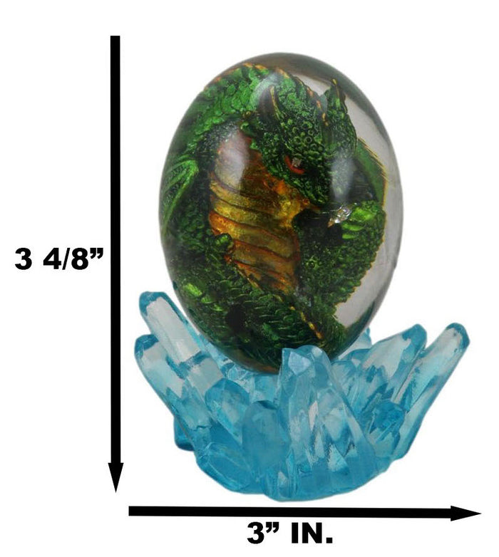 Green Dragon In Acrylic Glass Egg With Aqua Crystals And LED Lava Rock Bases