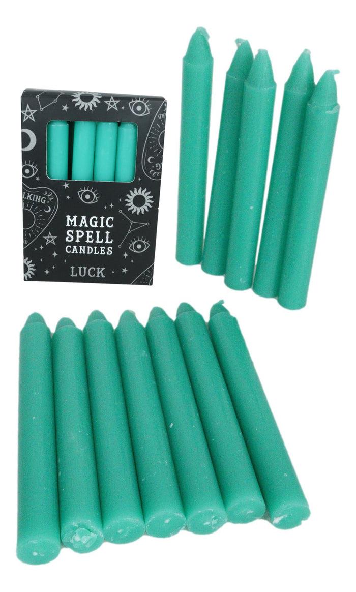 Green Luck Prosperity Pack Of 12 Wicca Occult Witch Ritual Spell Chime Candles