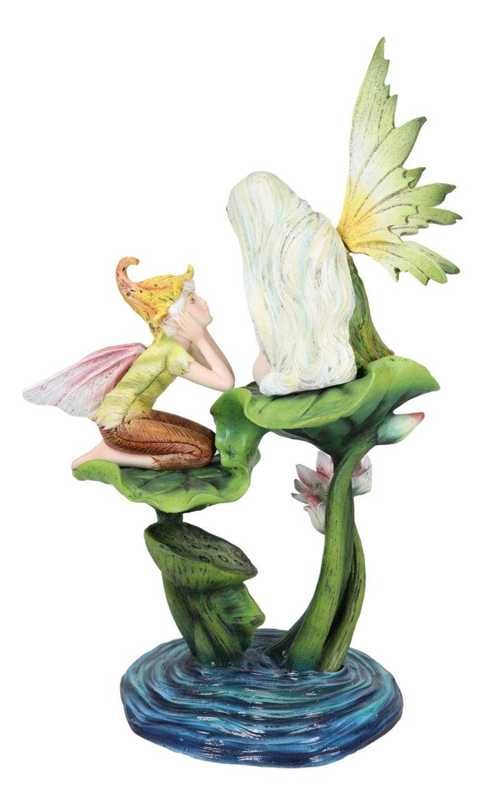 Green Pixie Tribal Fairy Sharing Thoughts With Buddy Elf By Lily Pond Figurine